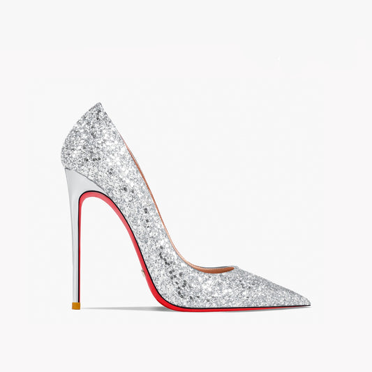 Kate Silver Glitter Red Bottom Heels