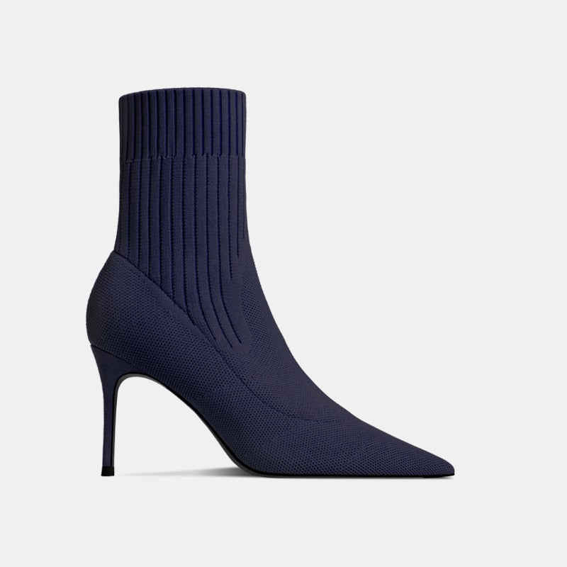 Carmela Navy Stretchy Mid-calf Boots