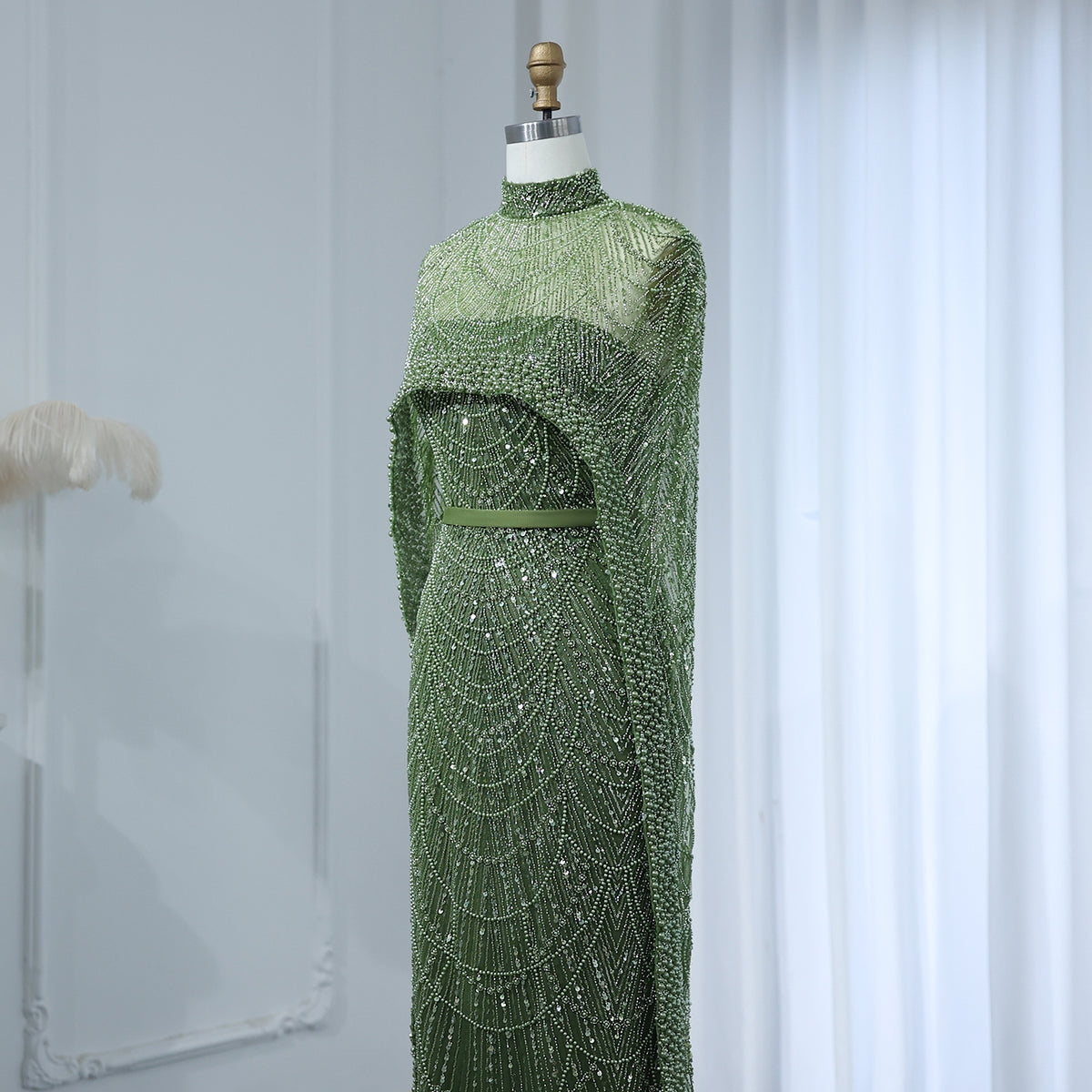 Issa Luxury Pearls Green Evening Dress