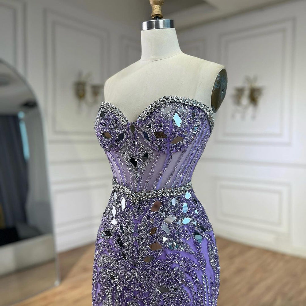 Meagan Purple Strapless Mermaid Beaded Evening Dress