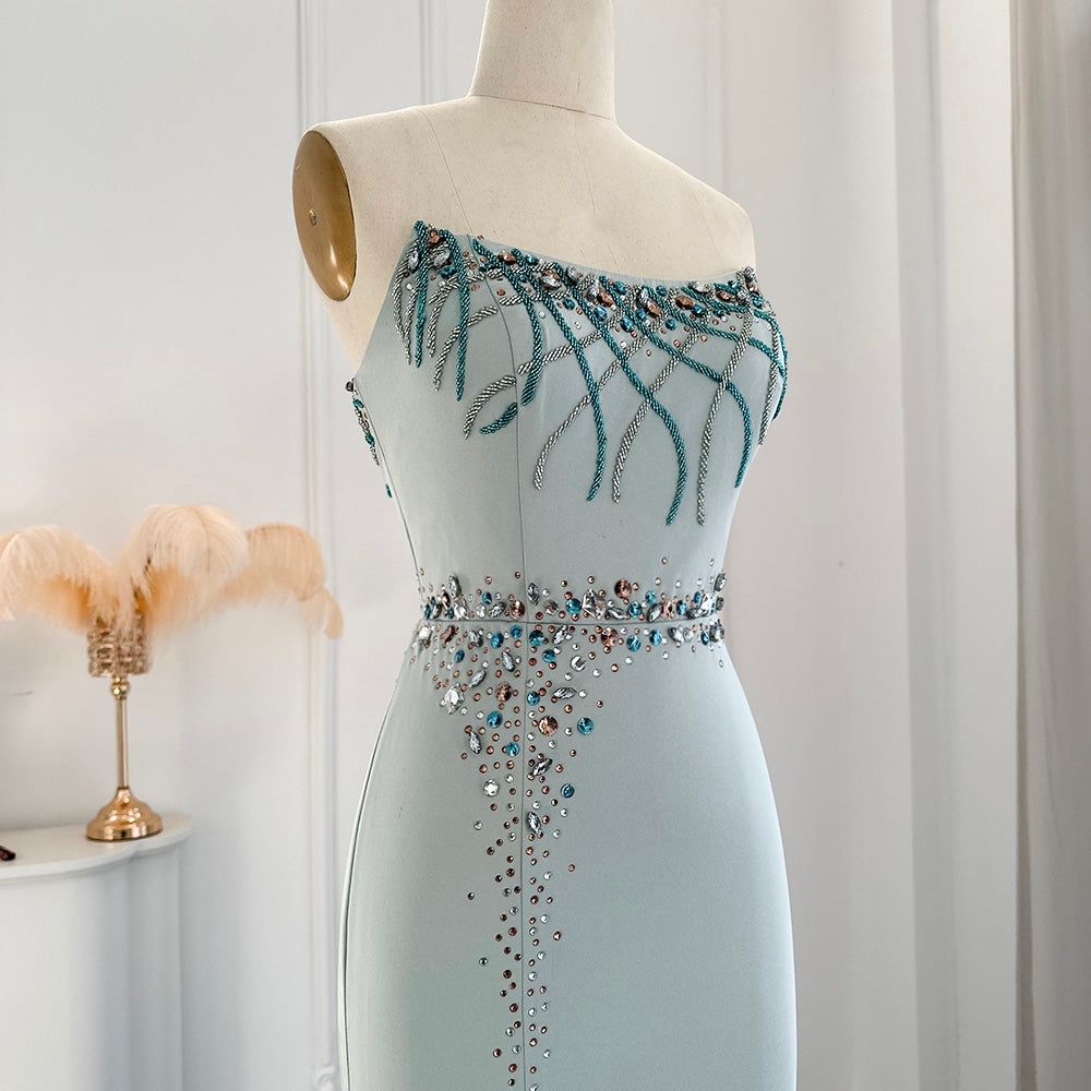 Rachel Strapless Turquoise Sequin Embellished Evening Dress