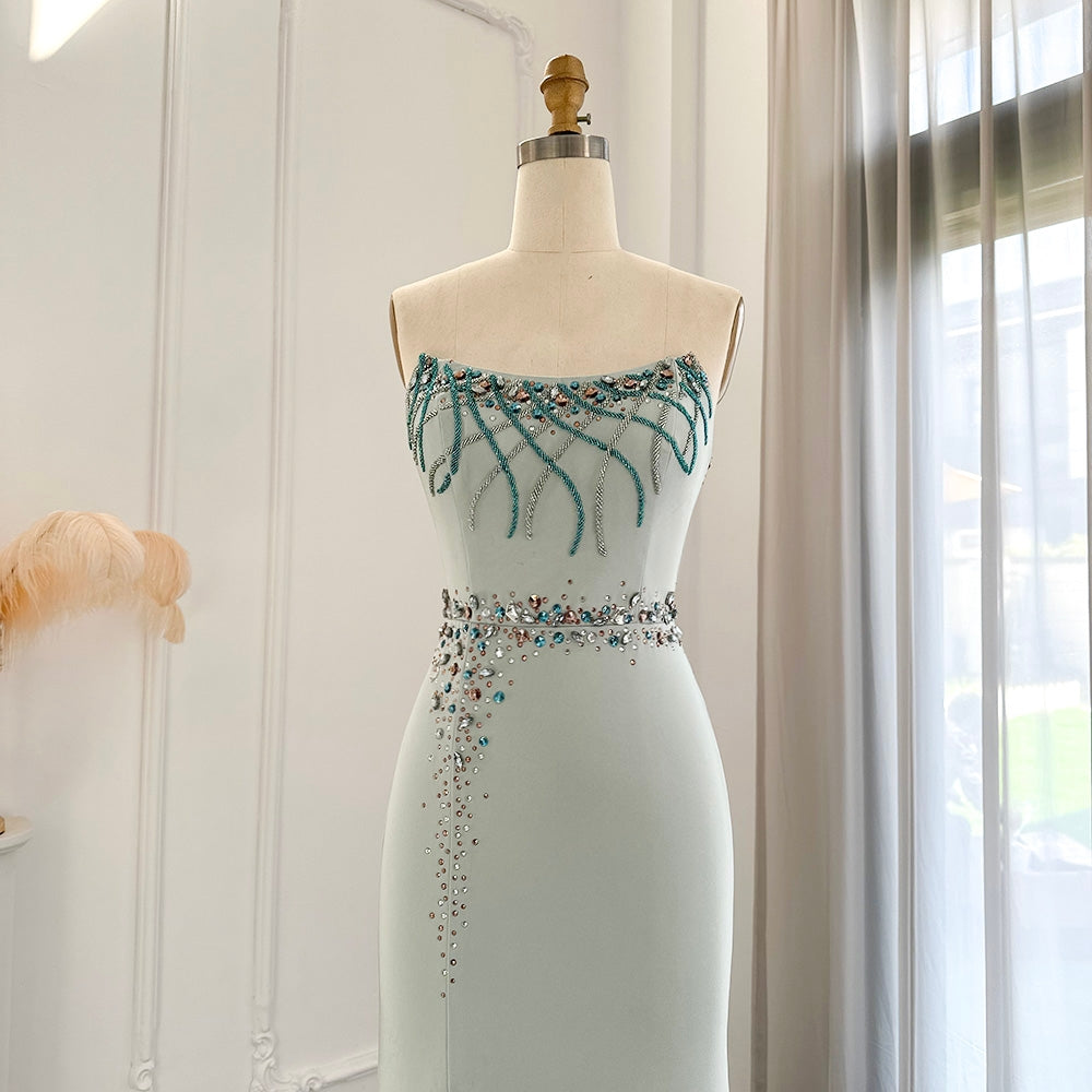 Rachel Strapless Turquoise Sequin Embellished Evening Dress