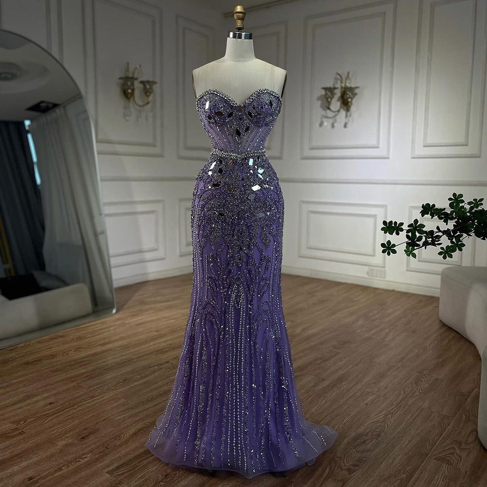 Meagan Purple Strapless Mermaid Beaded Evening Dress