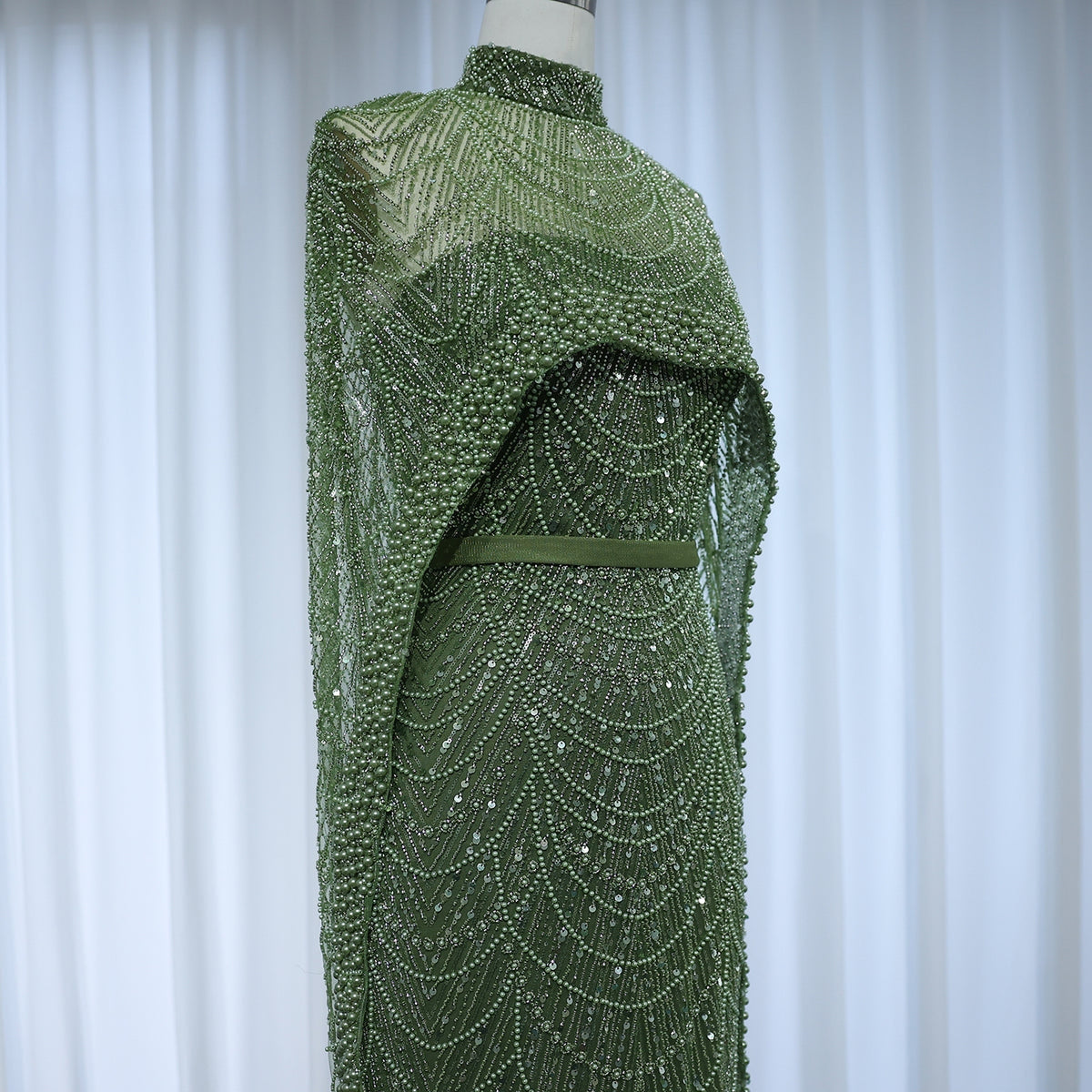 Issa Luxury Pearls Green Evening Dress