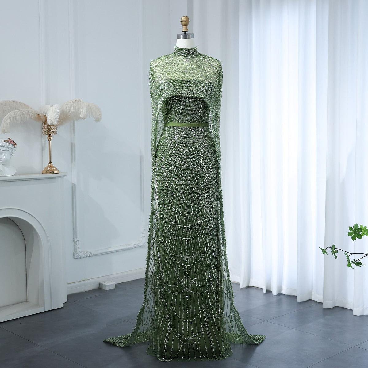 Issa Luxury Pearls Green Evening Dress