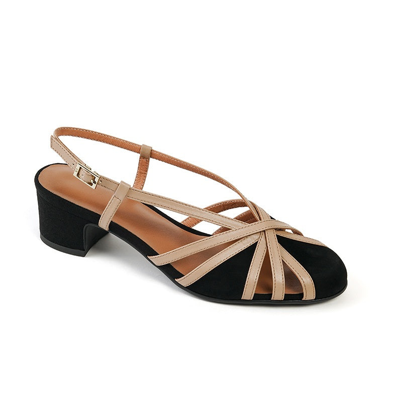 Nelly Black Nude Round Toe Slingback Sandals