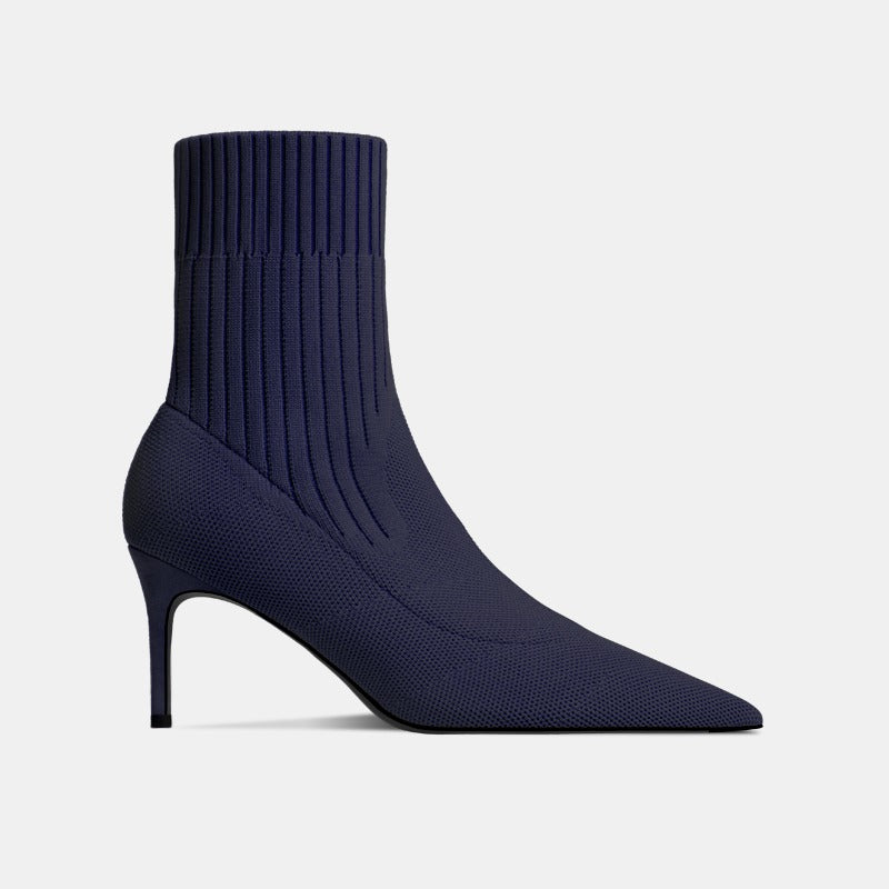 Carmela Navy Stretchy Mid-calf Boots
