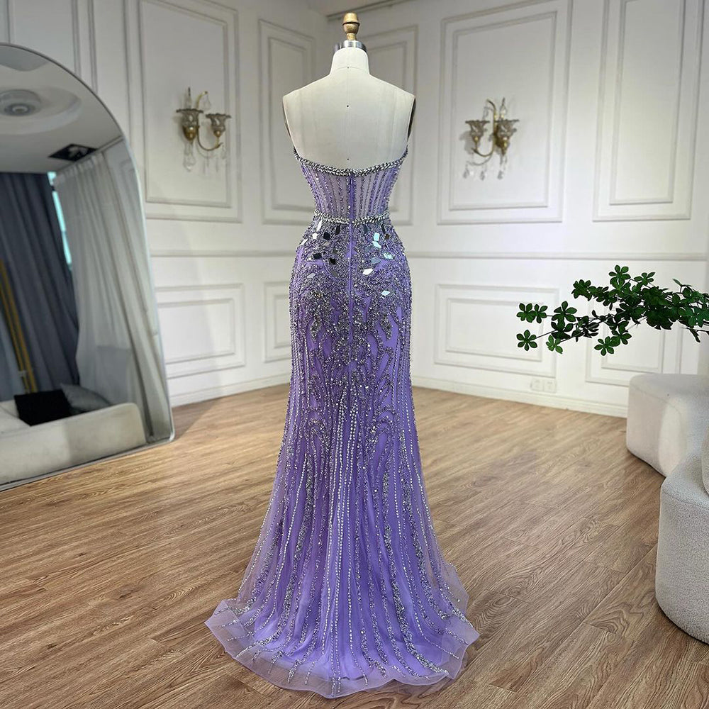 Meagan Purple Strapless Mermaid Beaded Evening Dress