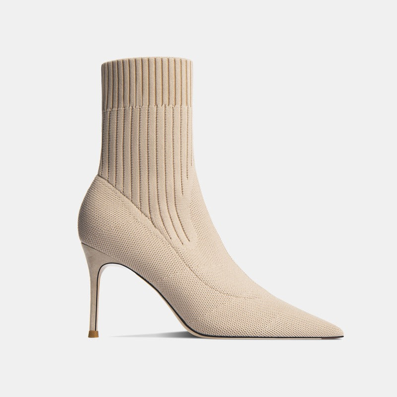 Carmela Beige Stretchy Mid-calf Boots