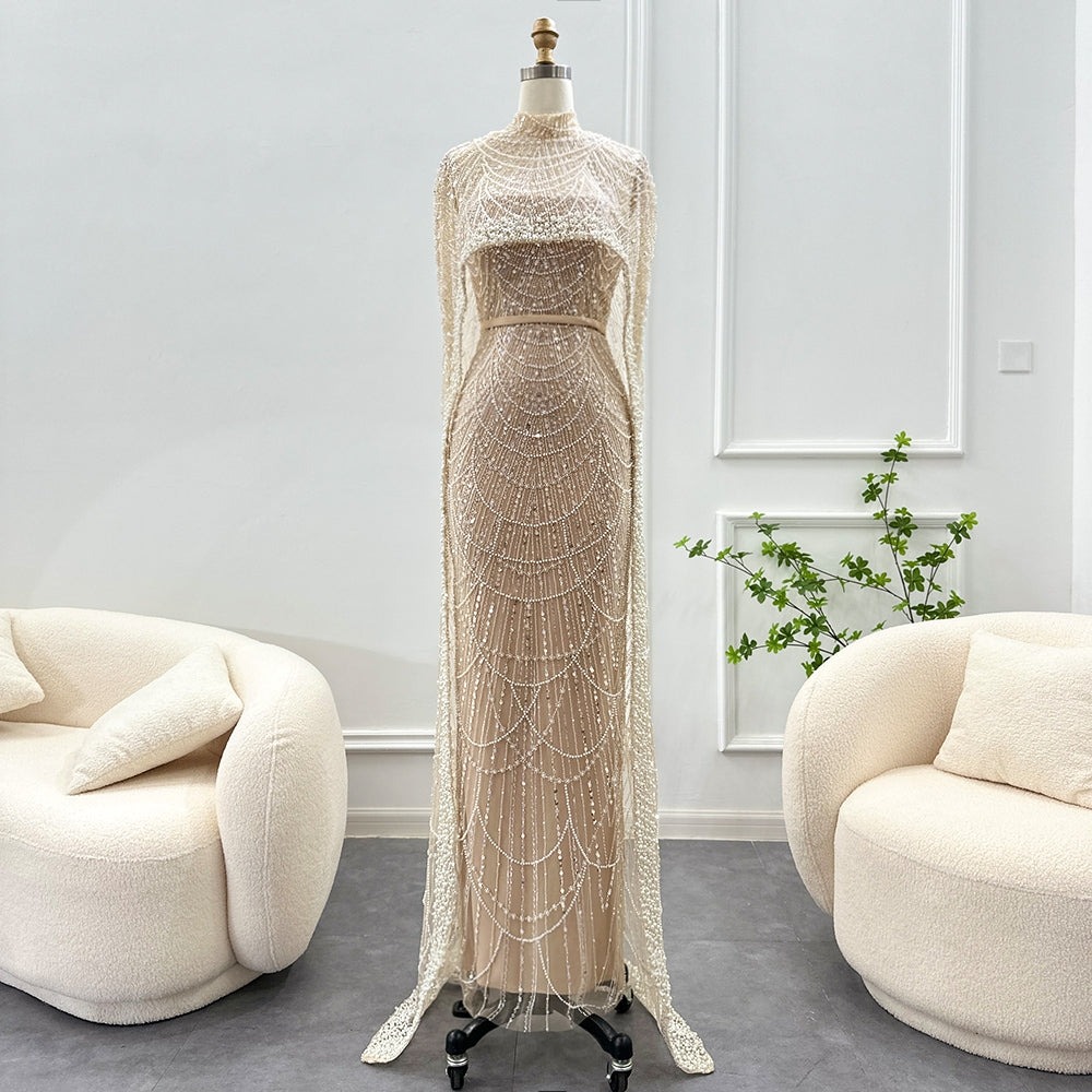 Issa Luxury Pearls Nude Evening Dress