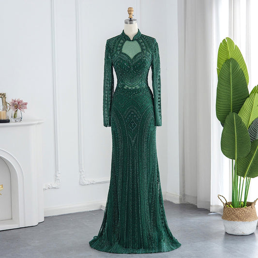Mercy Emerald Green High Neck Evening Dress