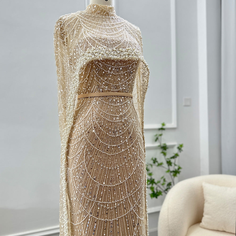 Issa Luxury Pearls Nude Evening Dress