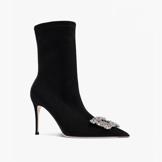 Erela Black Crystal Buckled Ankle Boots