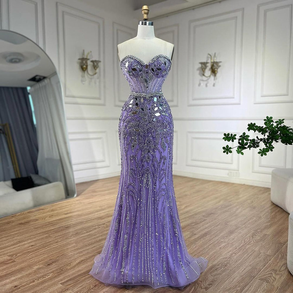 Meagan Purple Strapless Mermaid Beaded Evening Dress