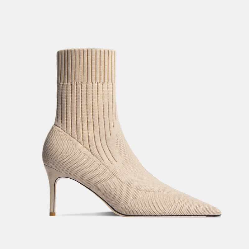 Carmela Beige Stretchy Mid-calf Boots